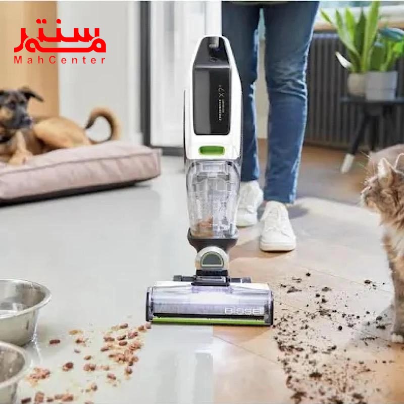 جاروشارژی بیسل مدل crosswave x7 plus 3401z در حال تمیزکاری