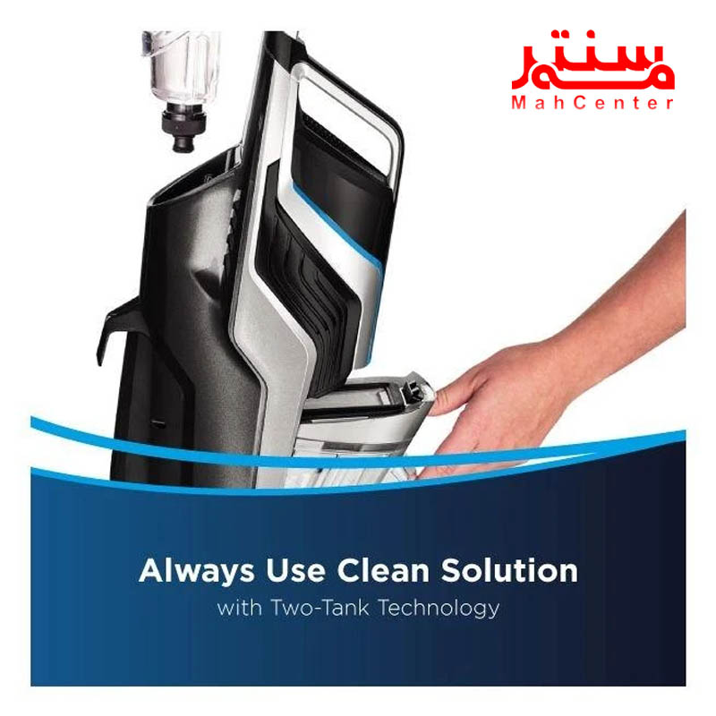 دستی در حال برداشتن مخزن جارو برقی دوکاره بیسل مدل crosswave advanced pro 2223