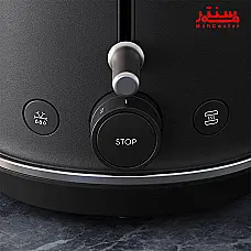 تصویری از یک توستر AEG به رنگ مشکی، با طراحی مینیمال و مدرن، دارای دکمه‌های کنترلی در کنار - دوم