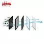 نمایش مراحل فیلتر کردن هوا با استفاده از چندین لایه برای حذف آلودگی‌ها و ذرات معلق.