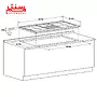 اجاق گاز دارای چهار مشعل و یک صفحه شیشه ای مشکی است. ابعاد اجاق گاز بر حسب میلی متر است.