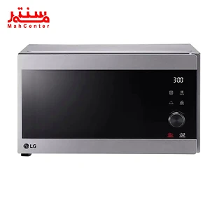 مایکروویو ال‌جی سولاردوم نقره‌ای با یک صفحه کنترل و درب مشکی.