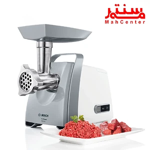 چرخ گوشت بوش مدل MFW66020 با توان 1800 وات و بدنه پلاستیکی مقاوم در رنگ سفید و طوسی.