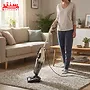 جاروبرقی ایستاده تفال UY5118 در حال نظافت پارکت با قدرت مکش بالا و طراحی کم‌صدا.