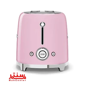 دستگاه توستر دو اسلایس اسمگ TSF01 صورتی با توان 950 وات و سینی قابل جداشدن خرده نان.