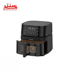 یک سرخ کن هوا Nutricook مشکی با کشوی باز و صفحه کنترل لمسی نشان داده شده است.