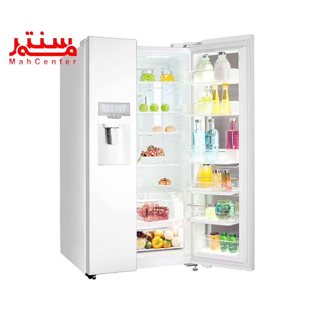 ساید بای ساید اسنوا مدل ars3dim200 بادر باز و پر از مواد غذایی و سبزیجات